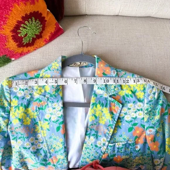 Vintage Flower Power Blue Orange Cotton Blazer Size Small - Picture 10 of 12